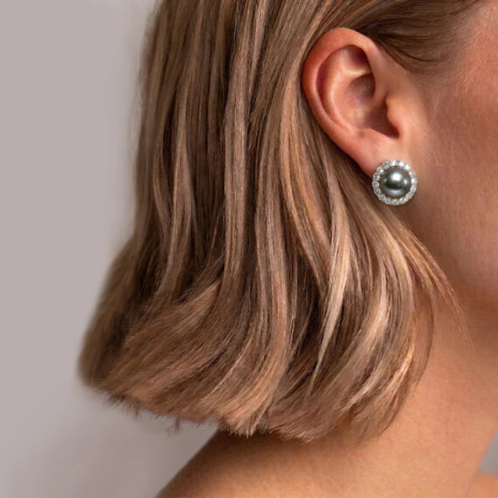 【City Diamond 引雅】天然大溪地珍珠 黑珠 純銀 水鑽 耳環 (東京Yuki系列)