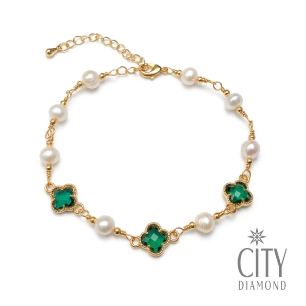 【City Diamond 引雅】網路獨家 天然珍珠6mm 幸運草 造型 手鍊-多款任選(珠潤月詠系列)