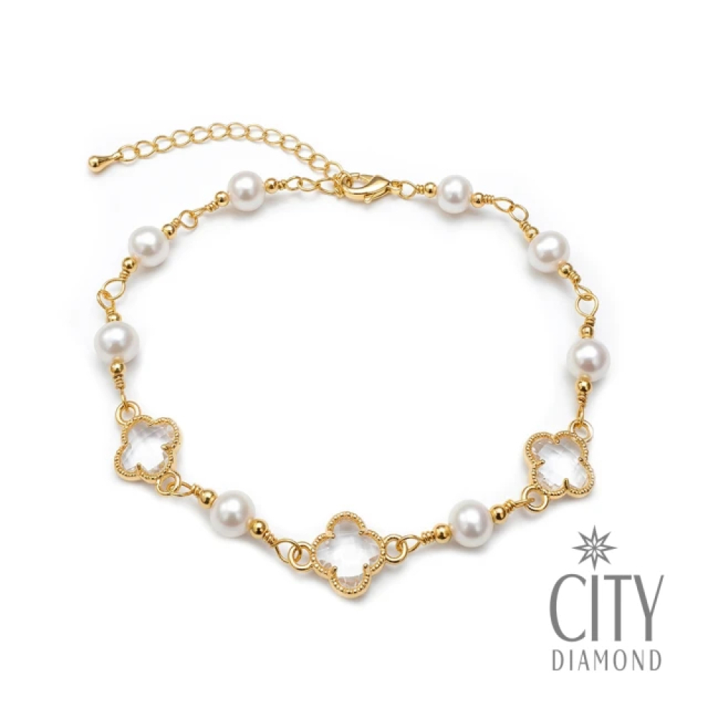 【City Diamond 引雅】網路獨家 天然珍珠6mm 幸運草 造型 手鍊-多款任選(珠潤月詠系列)