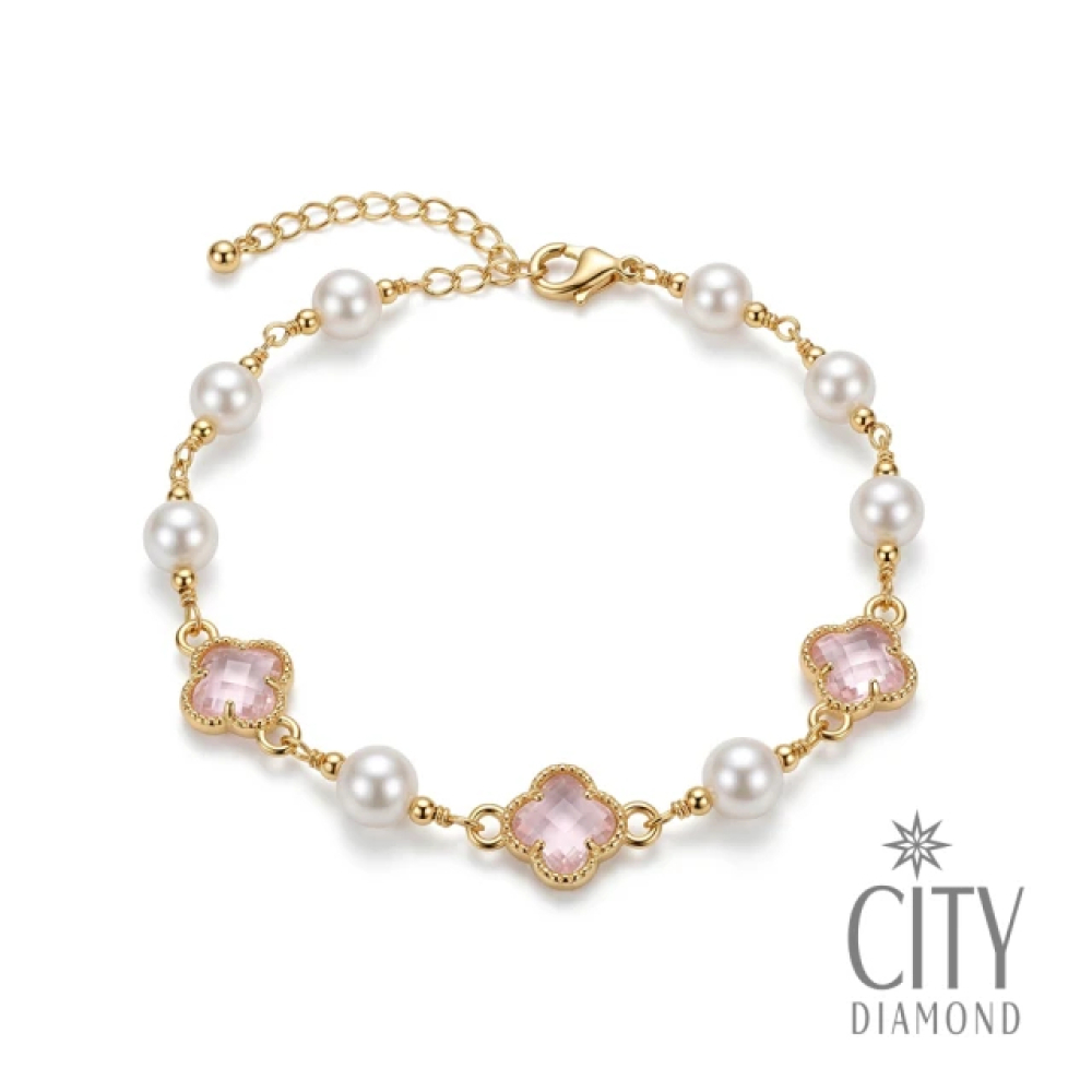 【City Diamond 引雅】網路獨家 天然珍珠6mm 幸運草 造型 手鍊-多款任選(珠潤月詠系列)