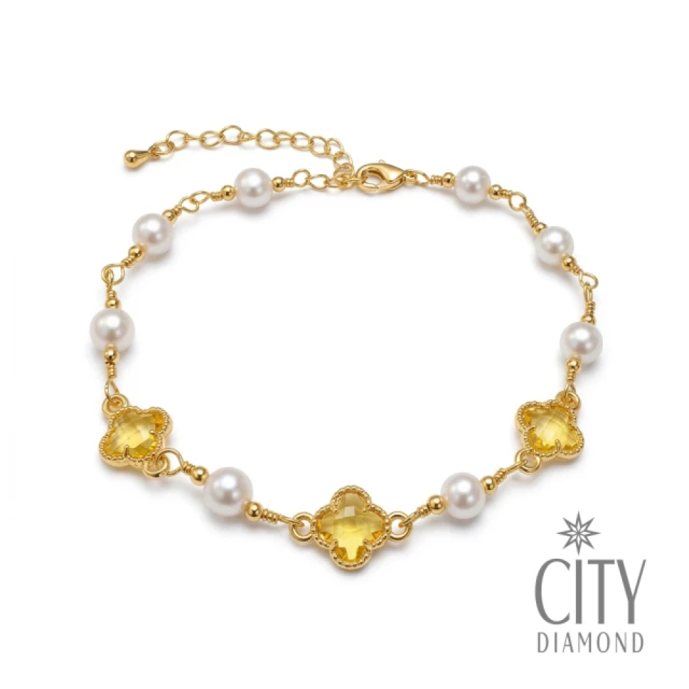 【City Diamond 引雅】網路獨家 天然珍珠6mm 幸運草 造型 手鍊-多款任選(珠潤月詠系列)