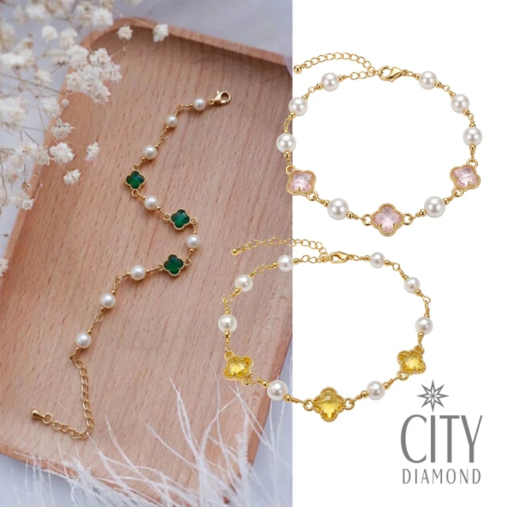 【City Diamond 引雅】網路獨家 天然珍珠6mm 幸運草 造型 手鍊-多款任選(珠潤月詠系列)