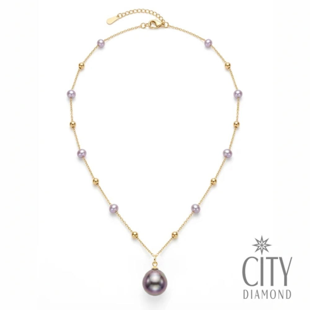 【City Diamond 引雅】天然珍珠10mm 金球 隔珠 造型 項鍊 -多款任選(珠潤月詠系列)