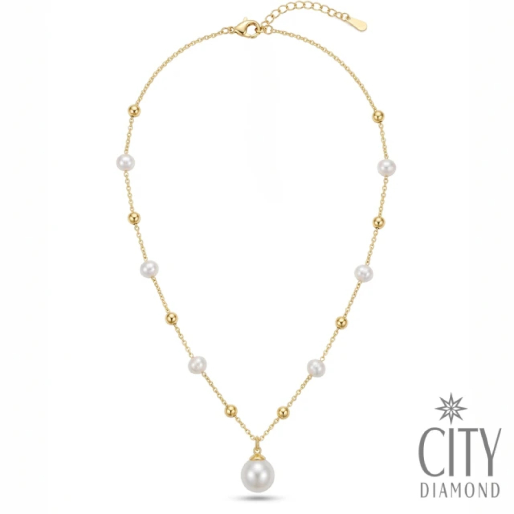 【City Diamond 引雅】天然珍珠10mm 金球 隔珠 造型 項鍊 -多款任選(珠潤月詠系列)