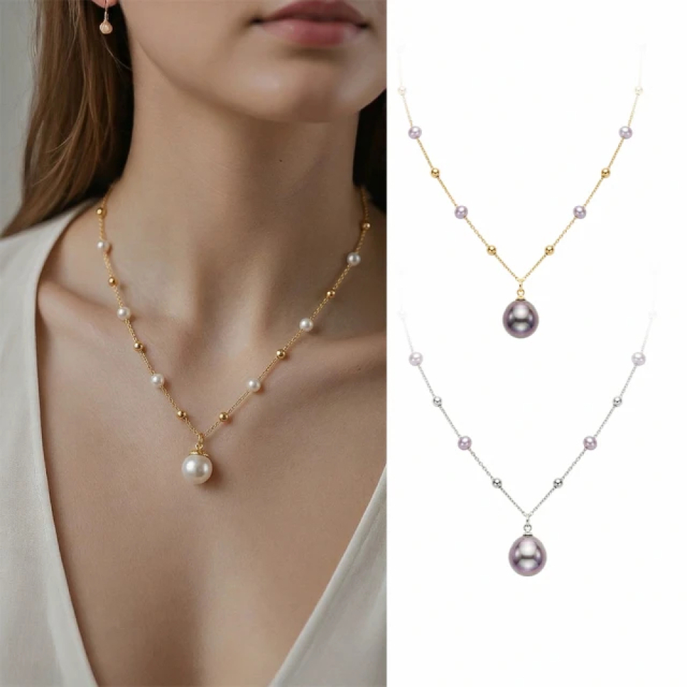 【City Diamond 引雅】天然珍珠10mm 金球 隔珠 造型 項鍊 -多款任選(珠潤月詠系列)