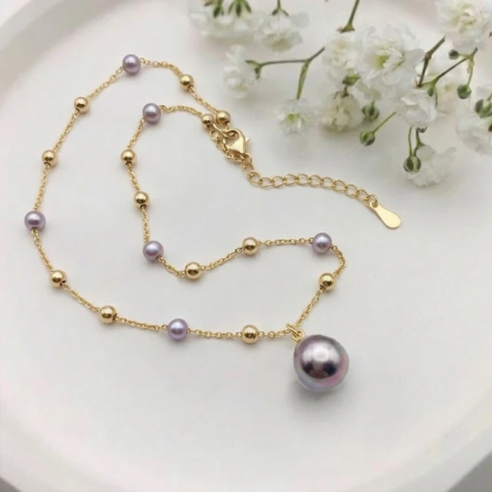 【City Diamond 引雅】天然珍珠10mm 金球 隔珠 造型 項鍊 -多款任選(珠潤月詠系列)