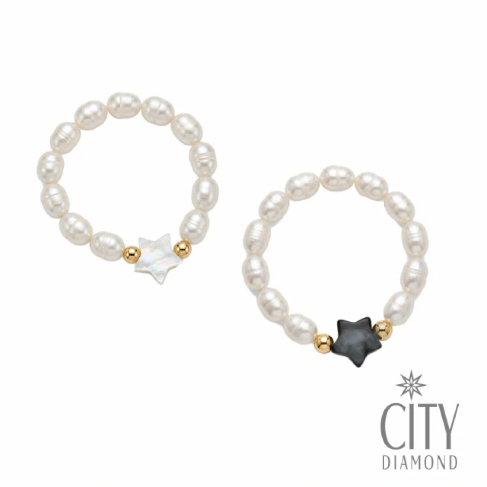【City Diamond 引雅】網路獨家 天然淡水珍珠 母貝 米粒 金球 造型 彈性戒圍 戒指-多款任選(珠潤月詠系列)