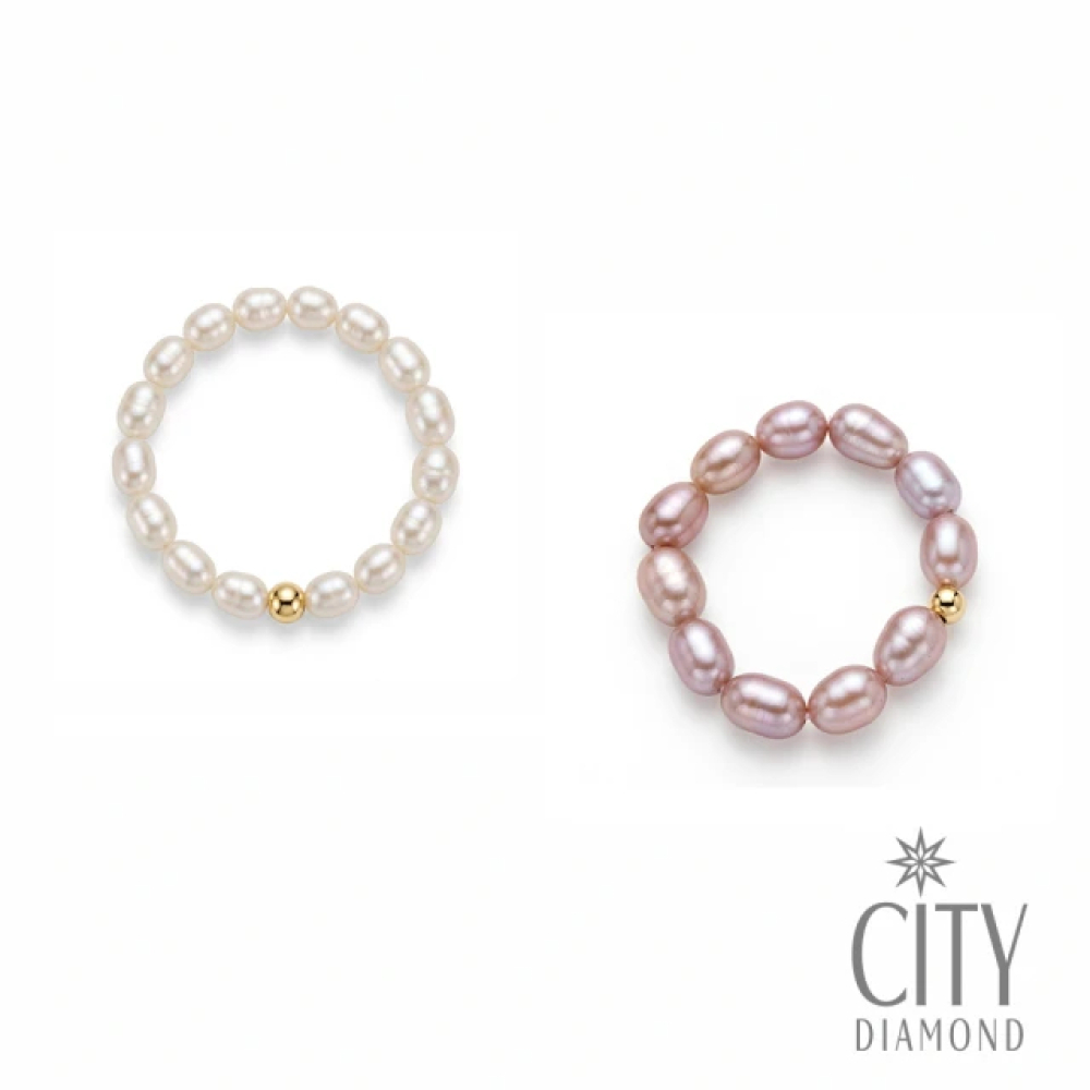 【City Diamond 引雅】網路獨家 天然淡水珍珠 母貝 米粒 金球 造型 彈性戒圍 戒指-多款任選(珠潤月詠系列)