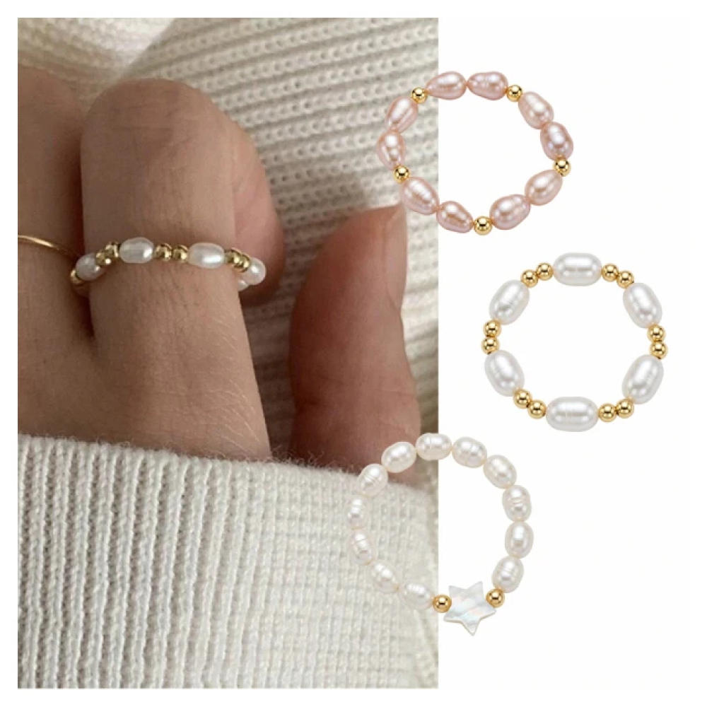 【City Diamond 引雅】網路獨家 天然淡水珍珠 母貝 米粒 金球 造型 彈性戒圍 戒指-多款任選(珠潤月詠系列)