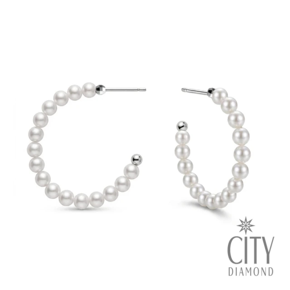 【City Diamond 引雅】日本純銀 天然淡水珍珠 3.5-4mm 斗圈 造型 耳環-雙色任選 (東京Yuki系列)