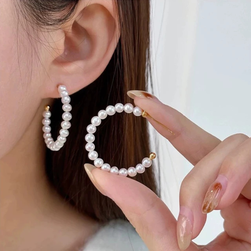 【City Diamond 引雅】日本純銀 天然淡水珍珠 3.5-4mm 斗圈 造型 耳環-雙色任選 (東京Yuki系列)