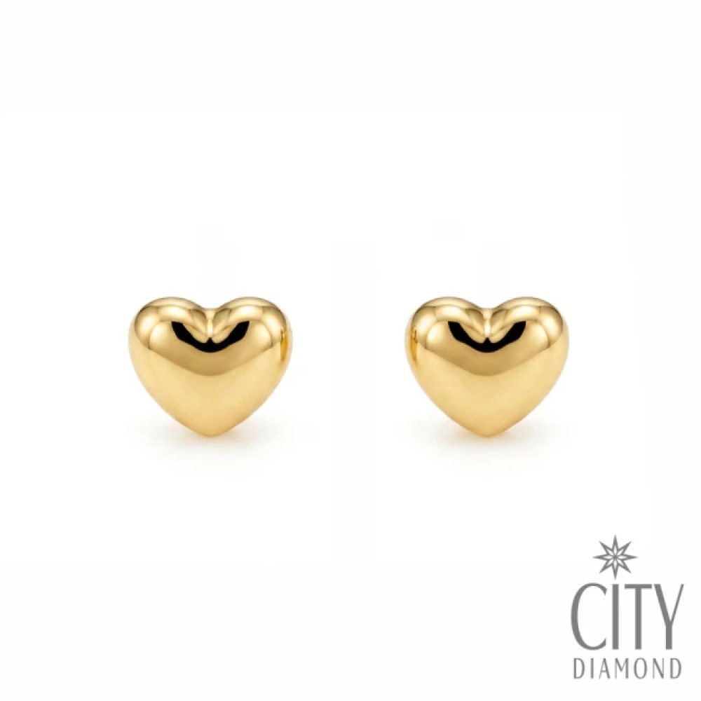 【City Diamond 引雅】18K 日本 愛心 5mm 黃K金 造型耳環 (東京Yuki系列)