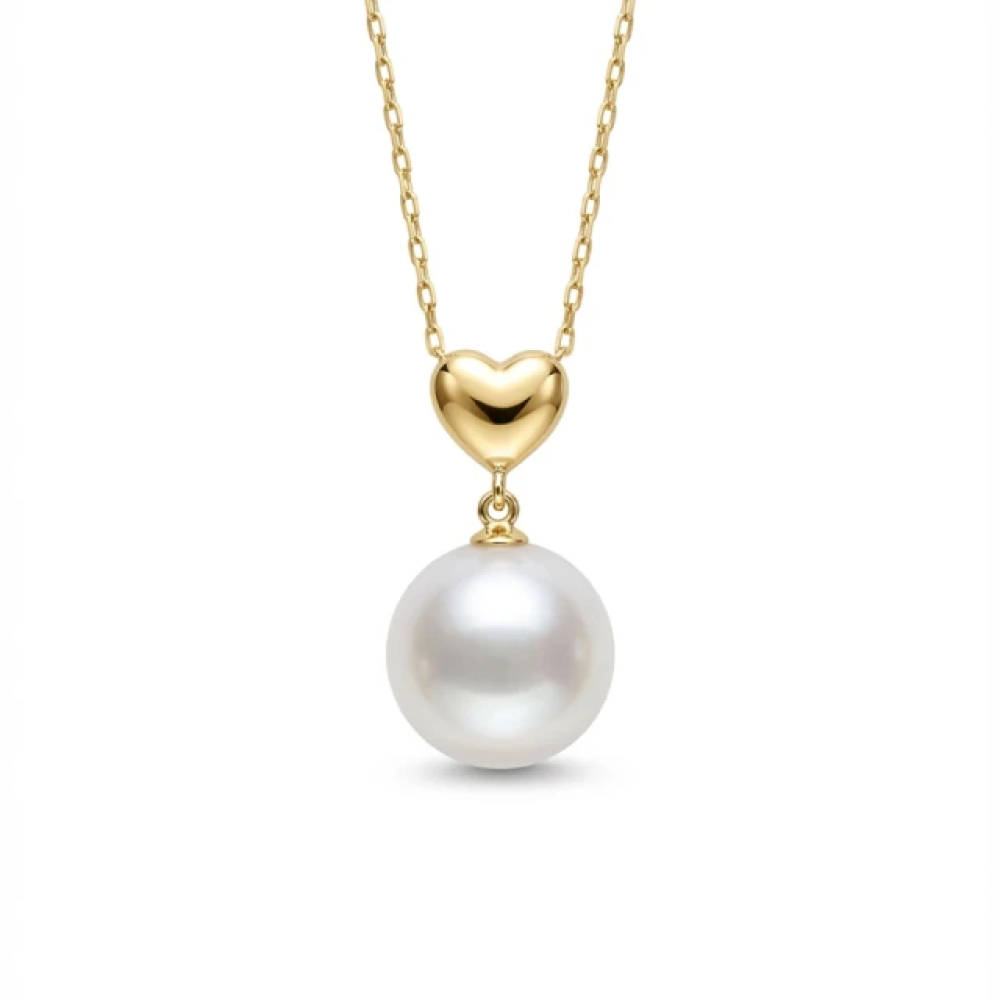 【City Diamond 引雅】網路獨家 18K 日本AKOYA珍珠 7.5-8mm 黃K金 愛心 項鍊 (東京Yuki系列)