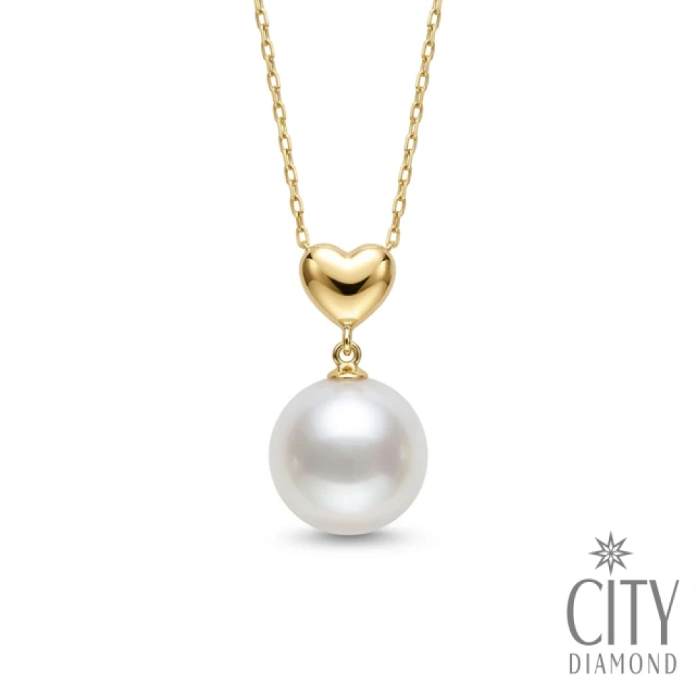 【City Diamond 引雅】網路獨家 18K 日本AKOYA珍珠 7.5-8mm 黃K金 愛心 項鍊 (東京Yuki系列)