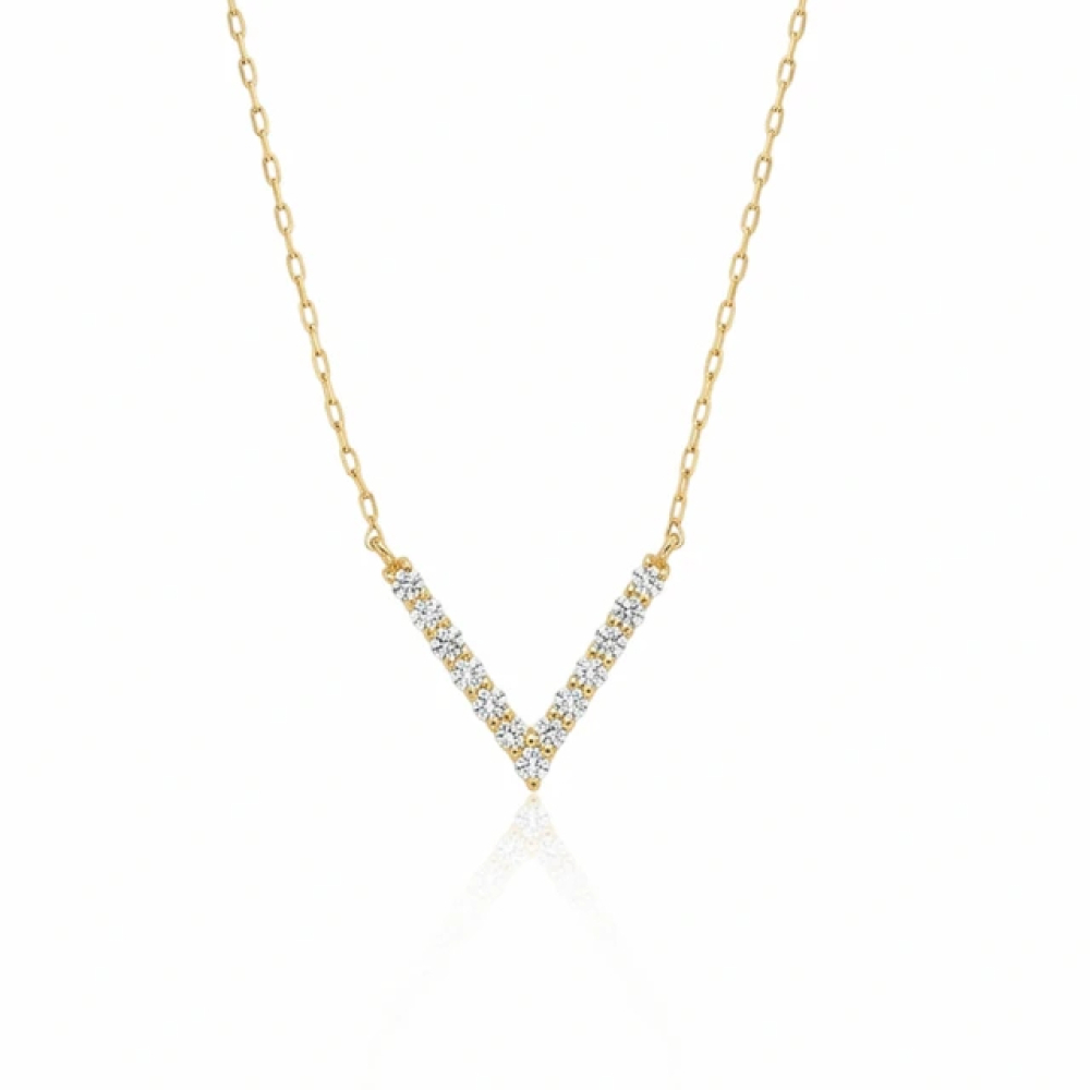 【City Diamond 引雅】18K 日本 天然鑽石 20分 黃K金 V字造型 項鍊 (東京Yuki系列)