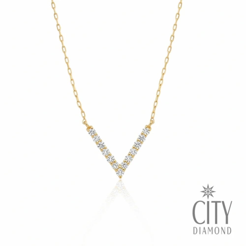【City Diamond 引雅】18K 日本 天然鑽石 20分 黃K金 V字造型 項鍊 (東京Yuki系列)