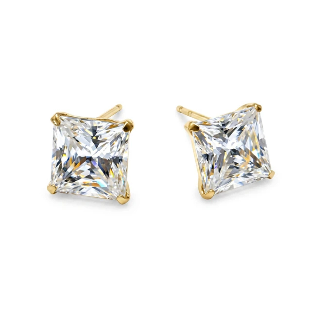 【City Diamond 引雅】18K 日本 莫桑石 方形 2.6克拉 四爪 耳環(東京Yuki系列)