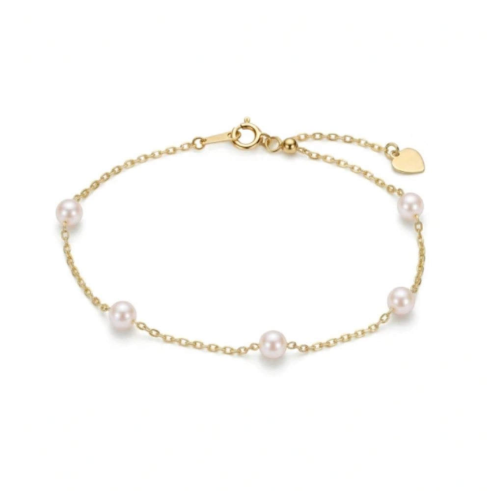 【City Diamond 引雅】18K 日本 AKOYA珍珠 3.5mm 黃K金 伸縮 手鍊(東京Yuki系列)