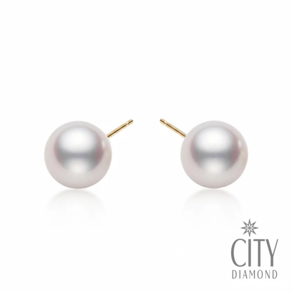 【City Diamond 引雅】18K 日本AKOYA珍珠 9mm 黃K金 耳環 (東京Yuki系列)