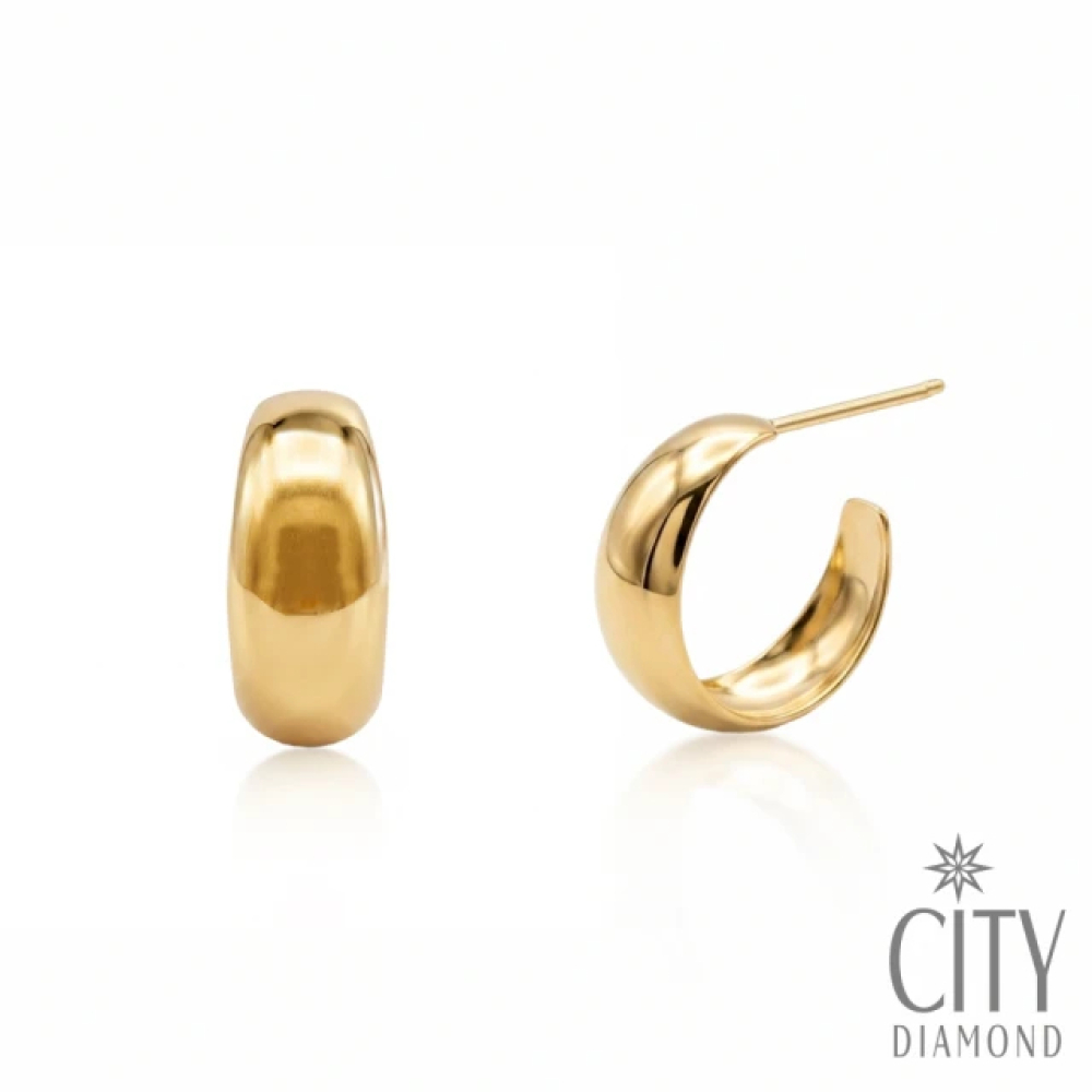 【City Diamond 引雅】網路獨家 18K 日本 刻面 黃K金 斗圈 寬版 耳環 (東京Yuki系列)