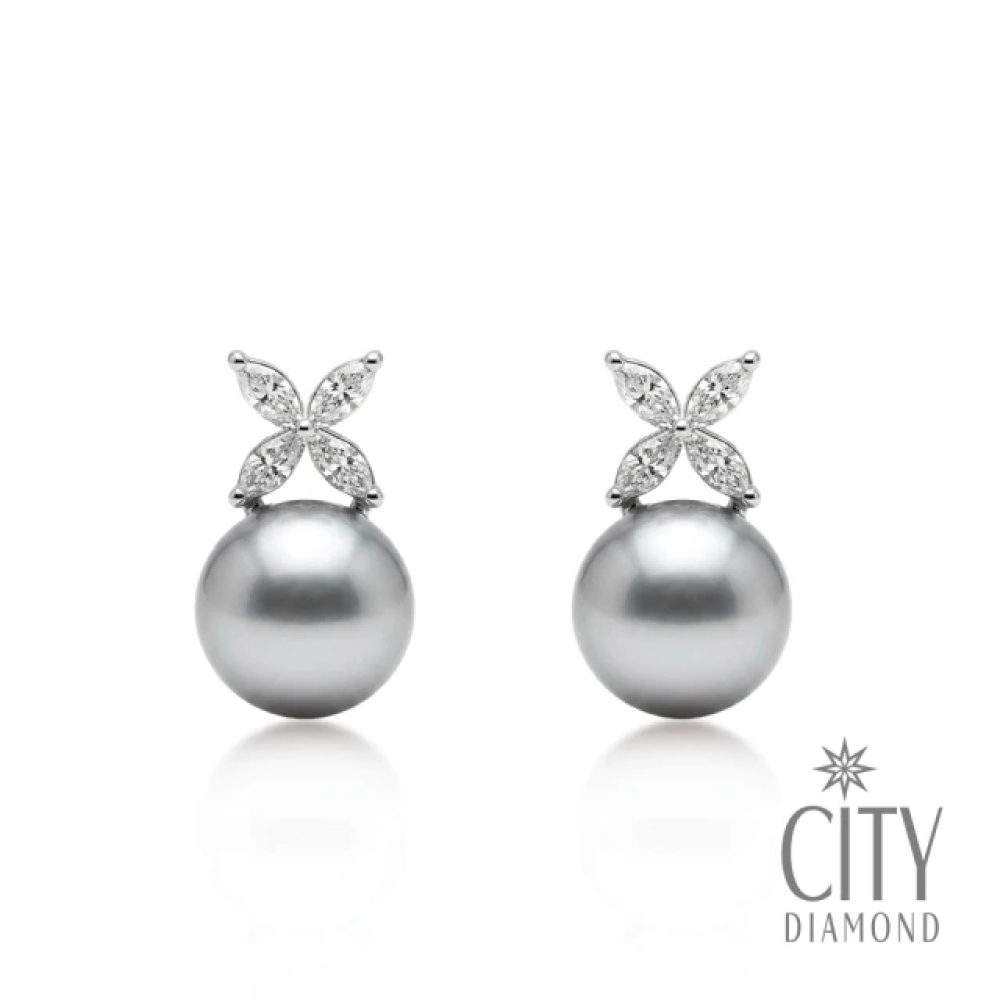 【City Diamond 引雅】網路獨家 日本 AKOYA珍珠 8mm 純銀 花型 水鑽 耳環 (東京Yuki系列)