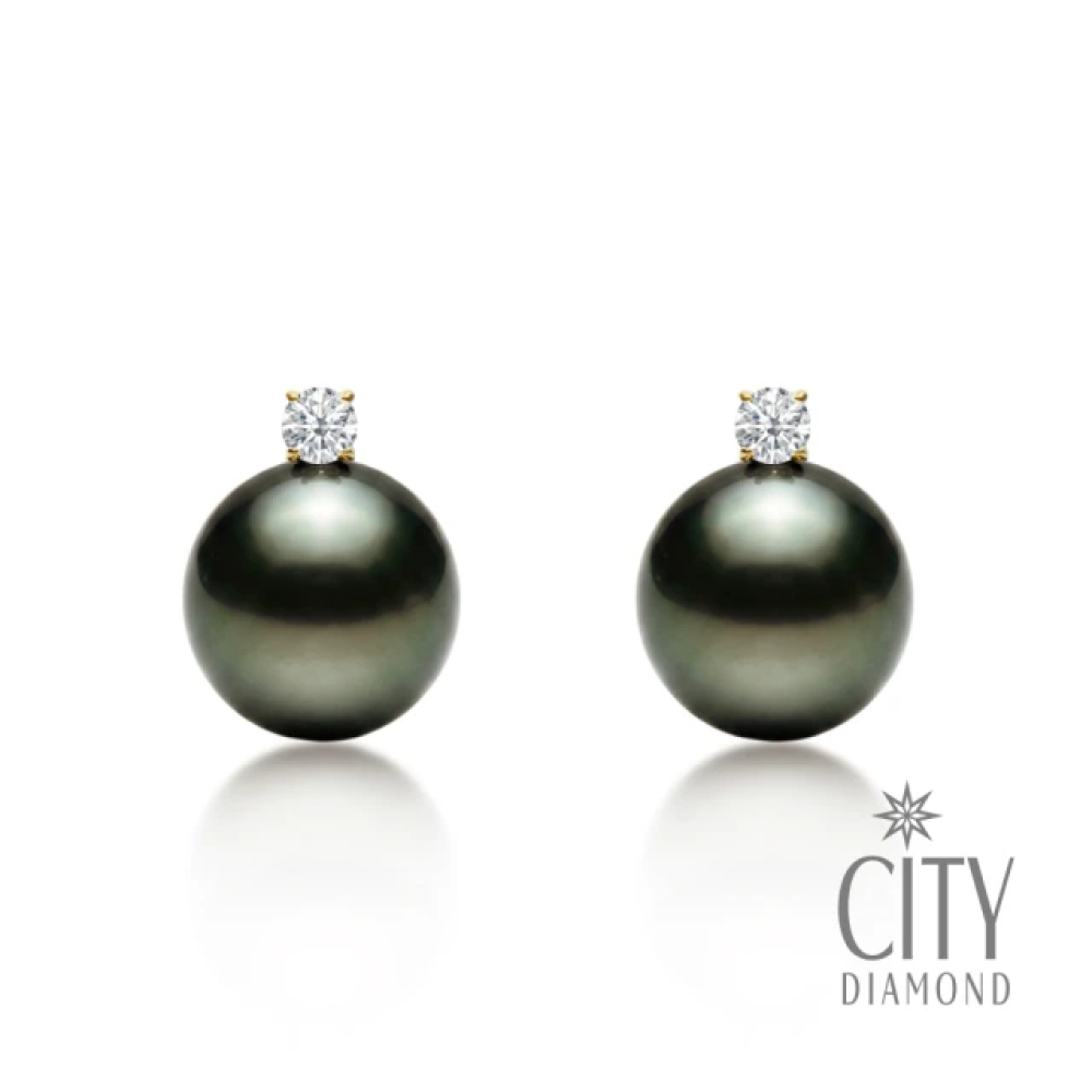 【City Diamond 引雅】網路獨家 日本南洋珍珠 黑珠 12mm 純銀 水鑽 造型 耳環(東京Yuki系列)