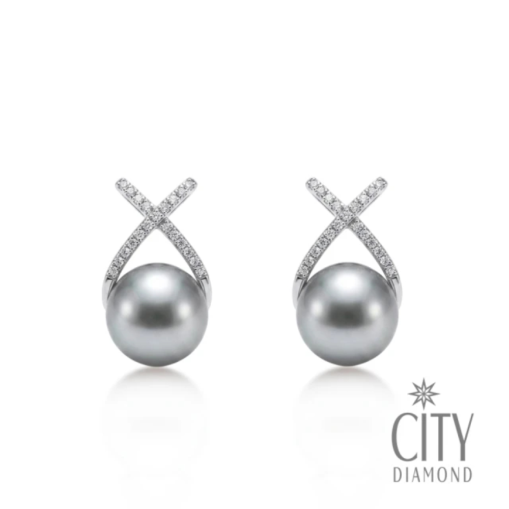 【City Diamond 引雅】網路獨家 日本AKOYA珍珠 8mm 純銀 水鑽 耳環(東京Yuki系列)