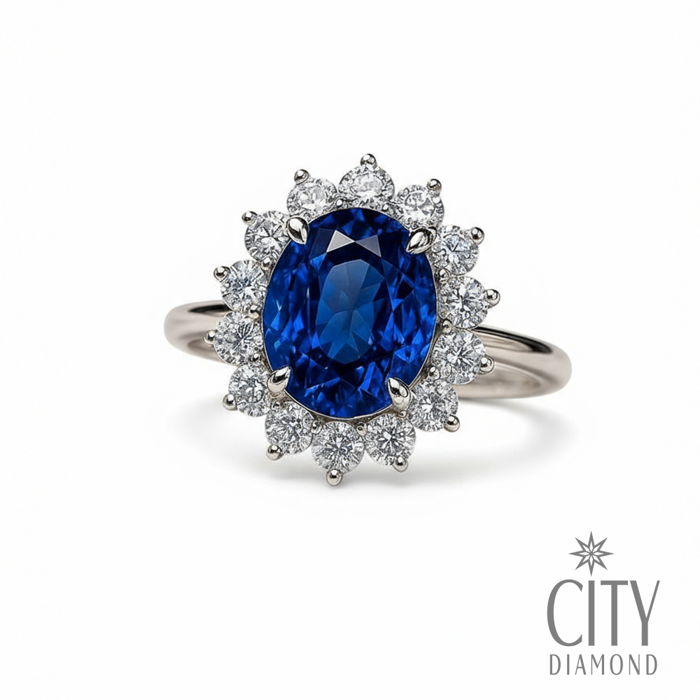 【City Diamond 引雅】天然藍寶石 鑽石 鉑金 錫蘭 戒指