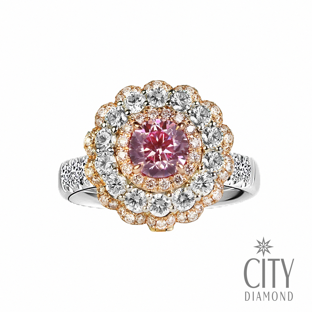 【City Diamond 引雅】18K天然鑽石粉鑽一克拉雙色兩用白K金戒指