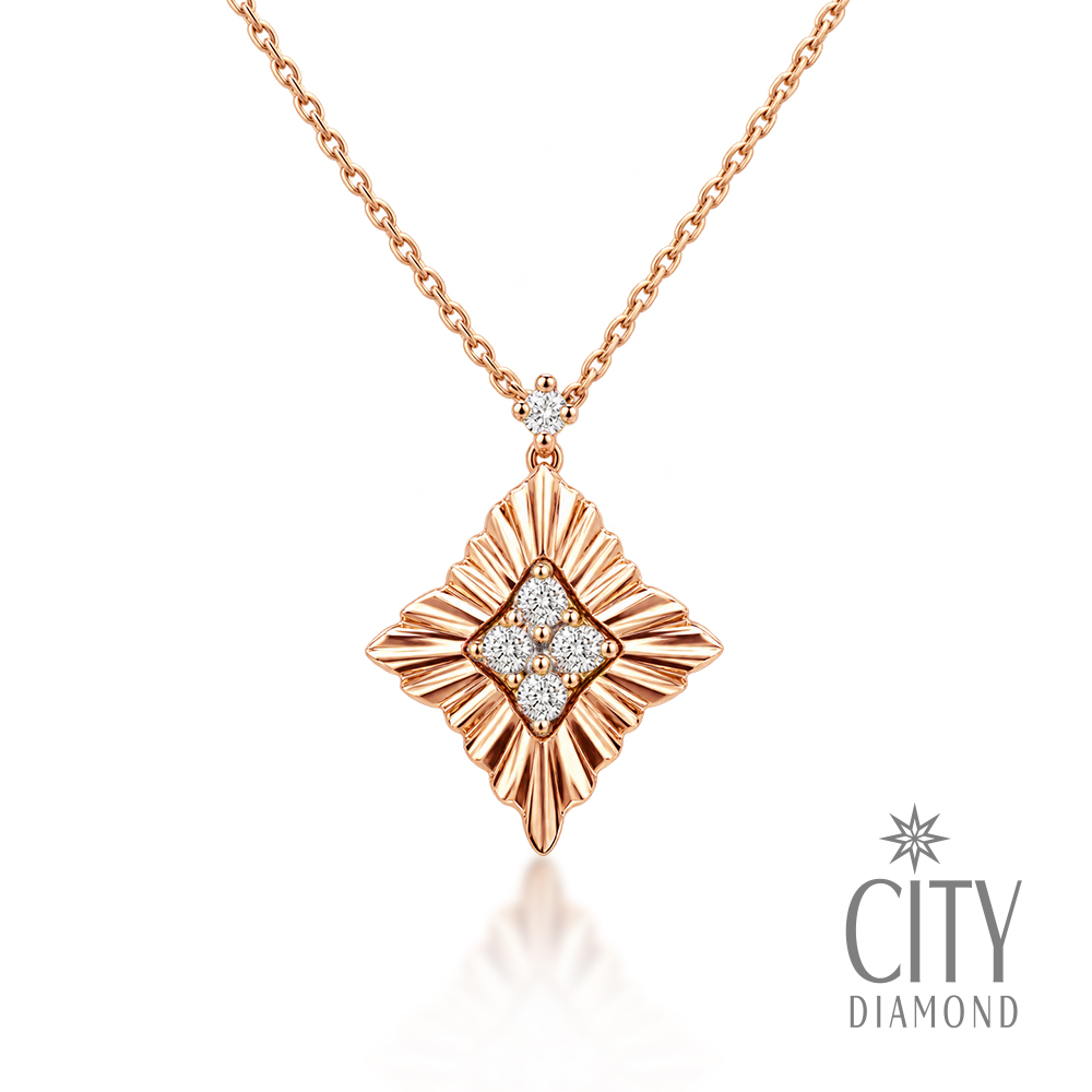 【City Diamond 引雅】14K『植物標本』天然鑽石玫瑰金K金項鍊墜子