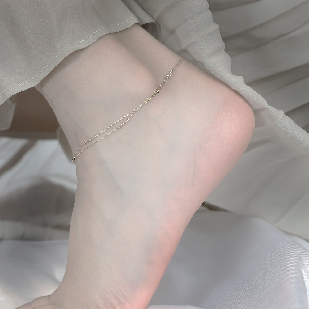 【City Diamond 引雅】18K刻面閃耀刻花扁球黃K金腳鍊(東京Yuki 表參道系列)