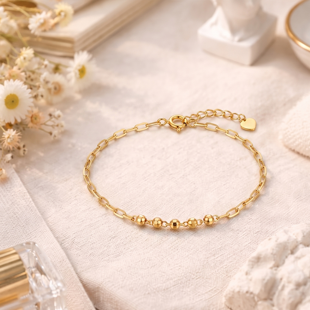 【City Diamond 引雅】14K 刻面閃耀 五珠球 黃K金 手鍊(浮光流影系列)