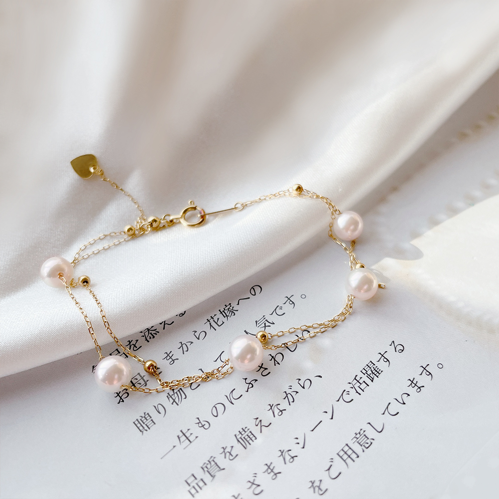 【City Diamond 引雅】『星河』18K日本AKOYA珍珠黃K金雙層手鍊(東京Yuki系列)