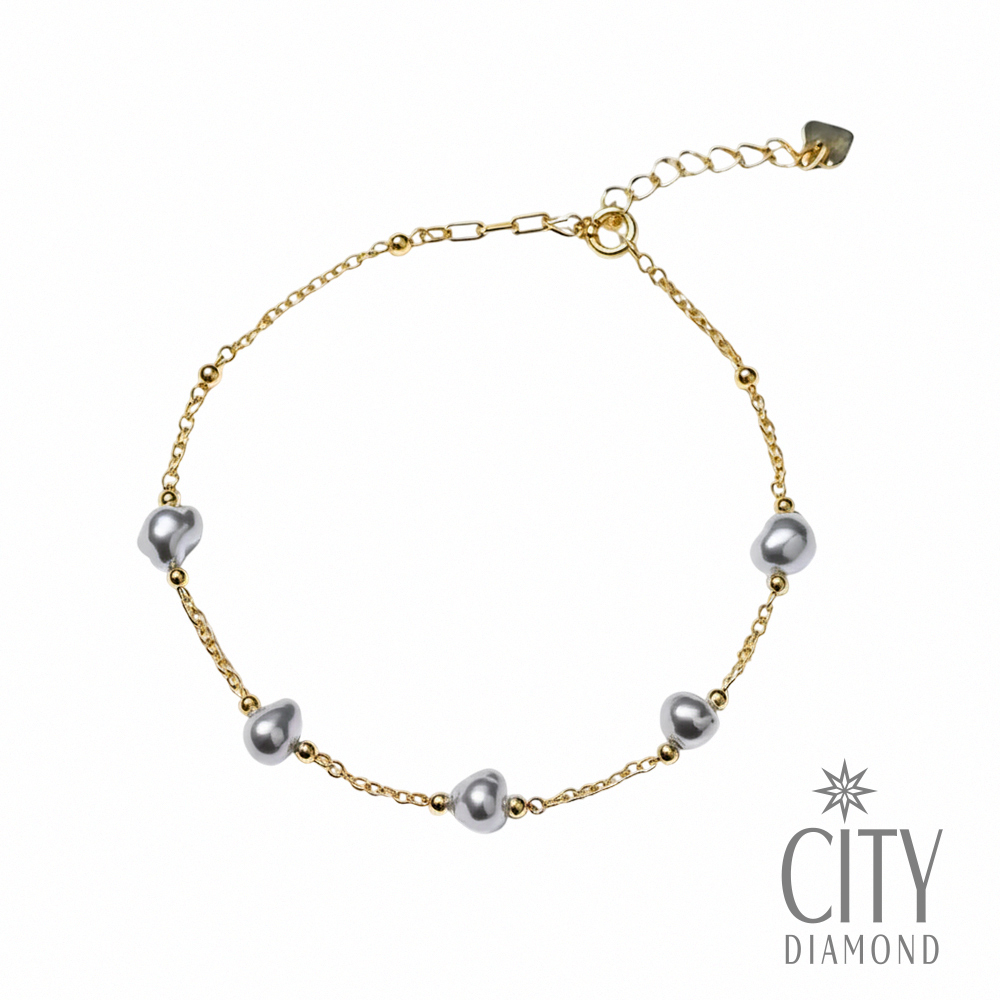 【City Diamond 引雅】18K日本AKOYA珍珠4mm真多麻色黃K金手鍊