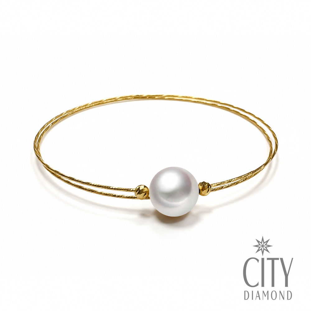 【City Diamond 引雅】18K日本AKOYA珍珠黃K金彈性手環
