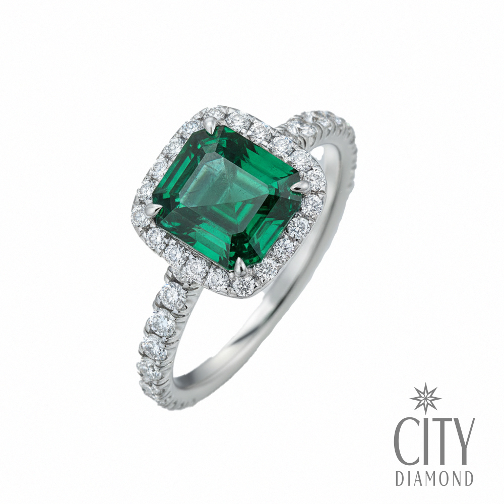 【City Diamond 引雅】14K天然祖母綠70分白K金鑽石戒指