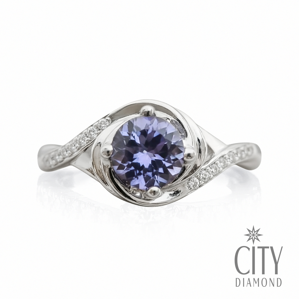 【City Diamond 引雅】『月夏之舞』天然丹泉石 坦桑石 48分白K金鑽石戒指 鑽戒