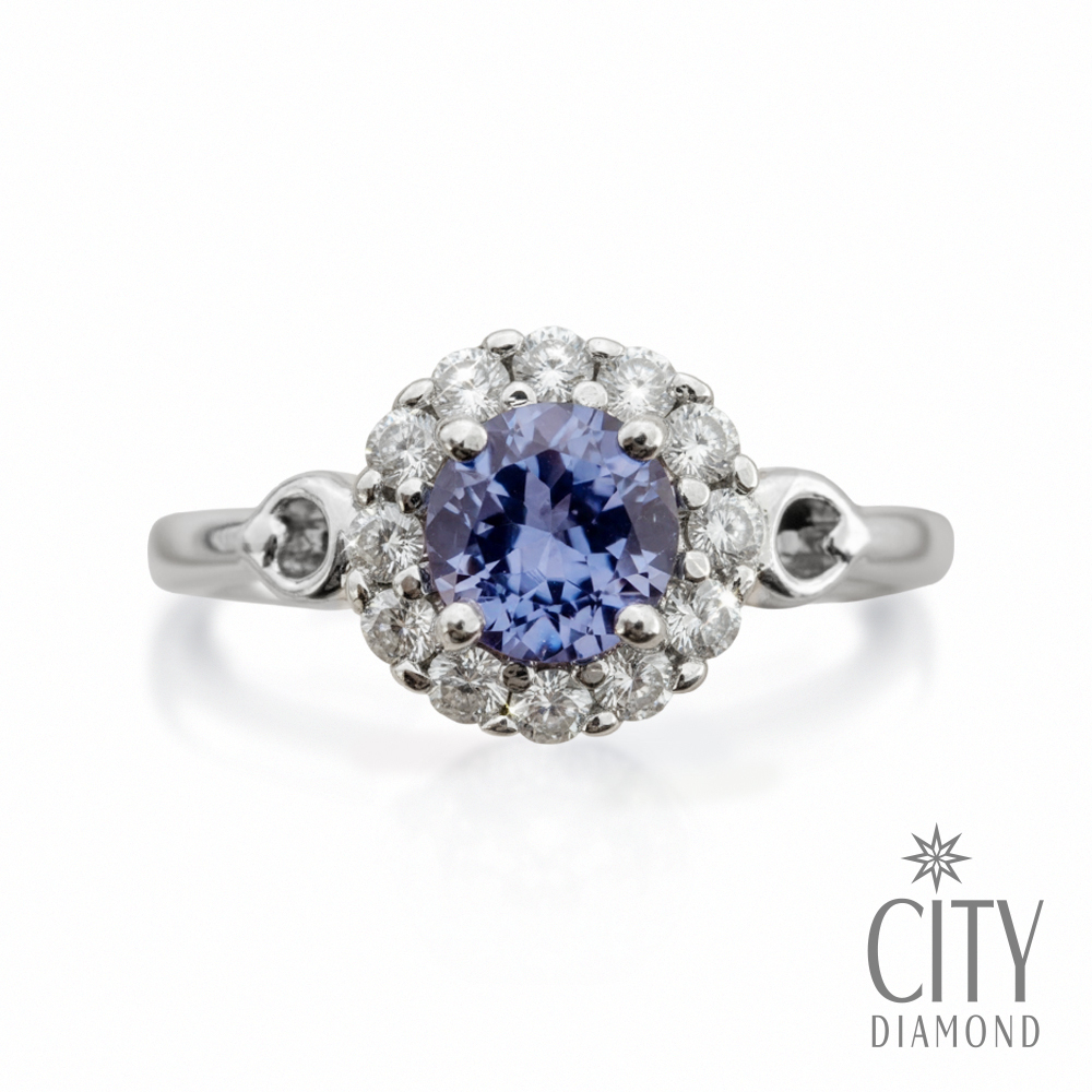 【City Diamond 引雅】『月光寶石』天然丹泉石 坦桑石50分 白K金鑽石戒指 鑽戒