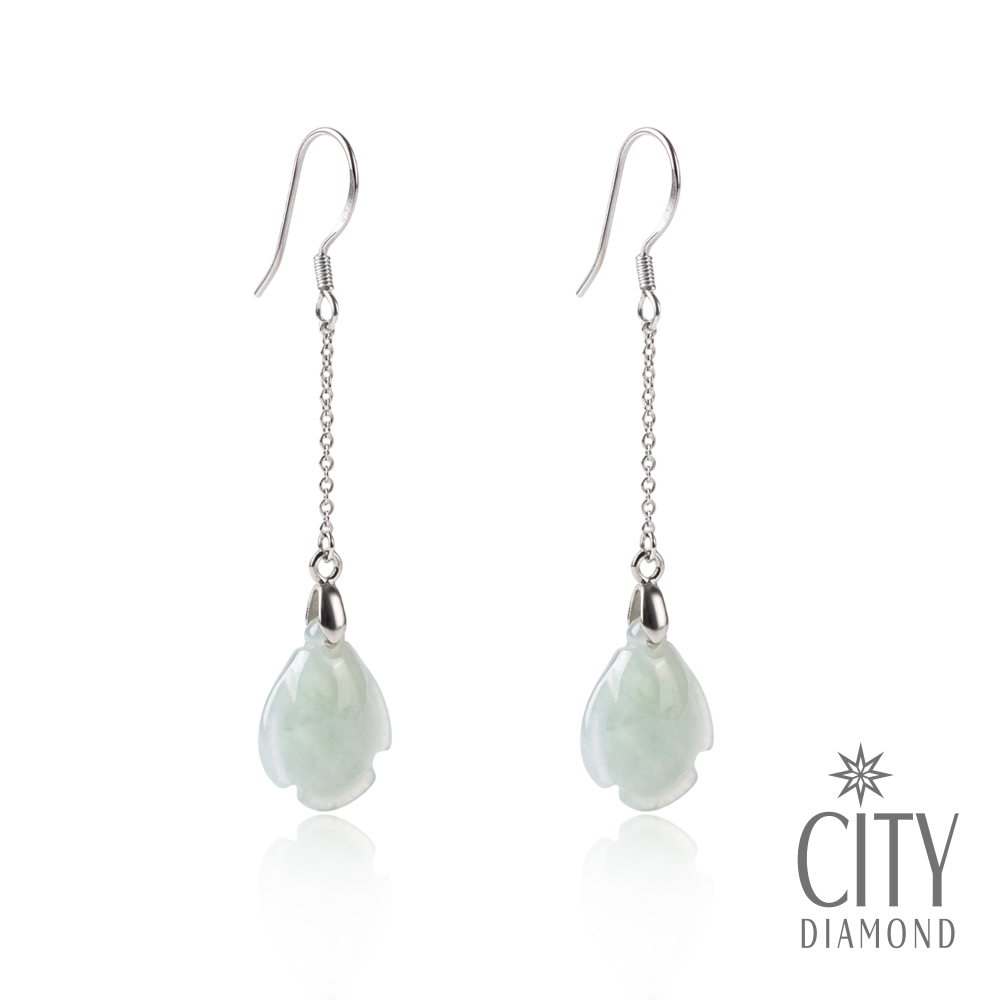 【City Diamond 引雅】天然緬甸玉『招財如意魚』銀製長鍊耳環(東方青蘊系列)