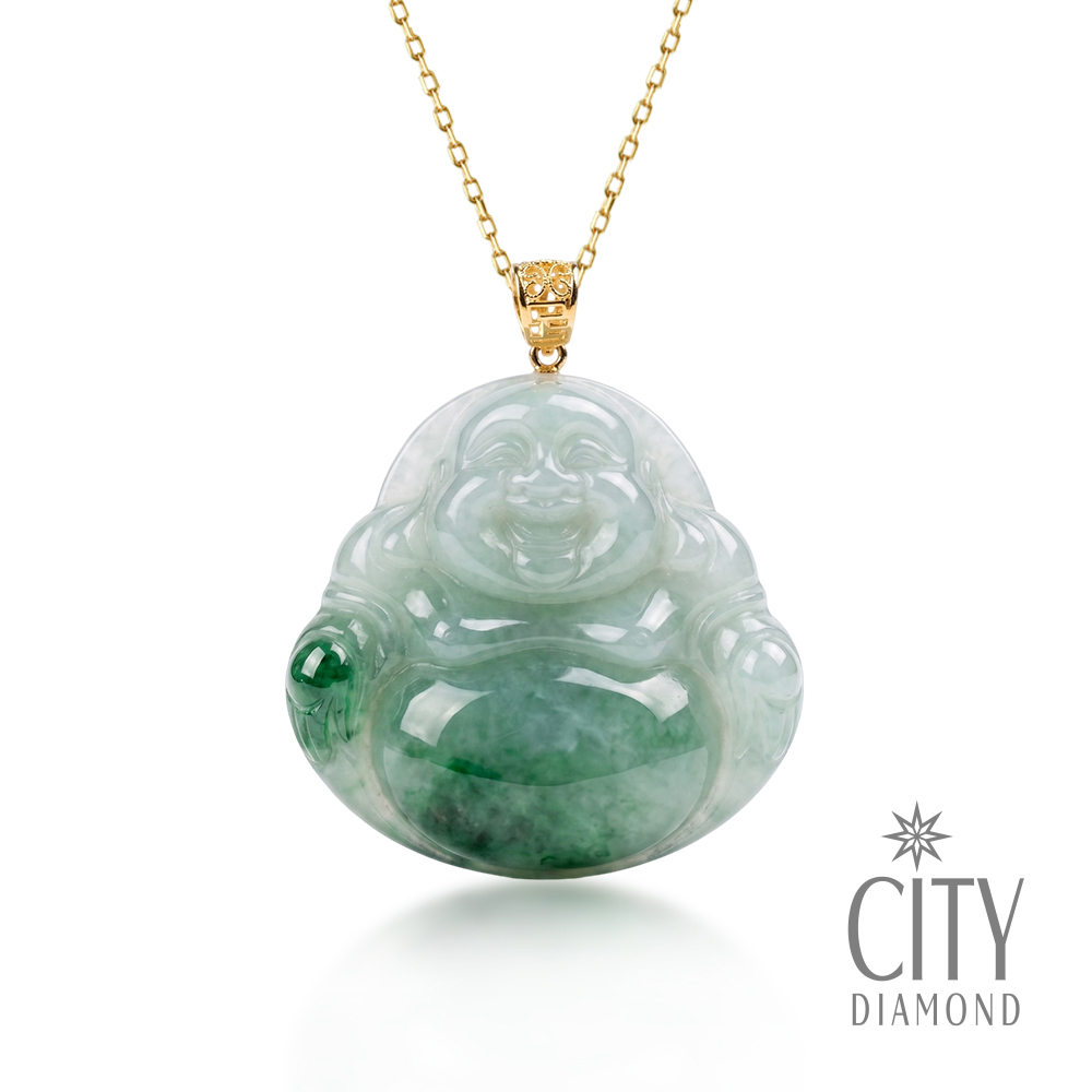 【City Diamond 引雅】18K天然緬甸玉 A貨翡翠 玉佛 墜子 墜鍊 (東方青蘊系列)