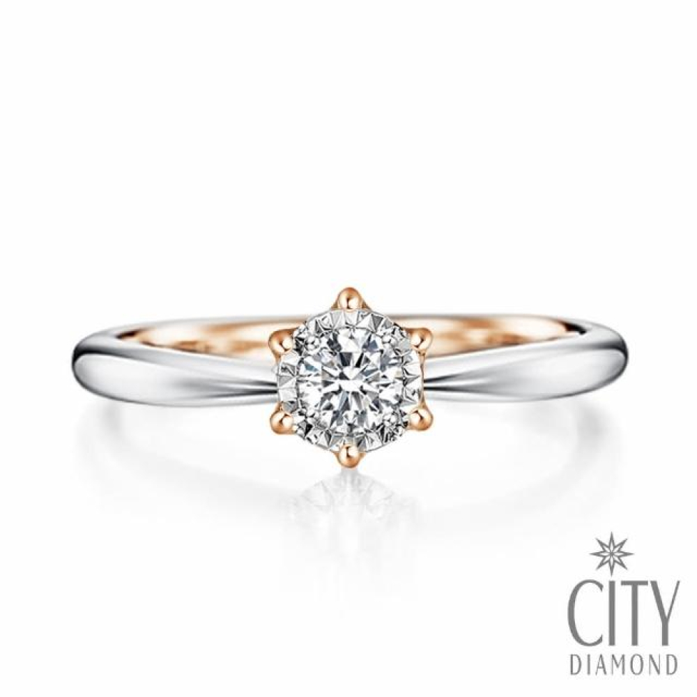 【City Diamond 引雅】『月光』14K天然鑽石白K玫瑰金雙色放大效果戒指 鑽戒