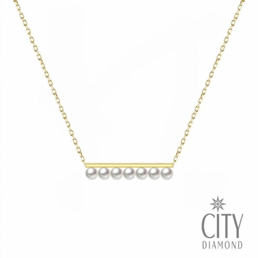 【City Diamond 引雅】『平衡木』18K日本AKOYA珍珠黃K金項鍊(東京Yuki系列)