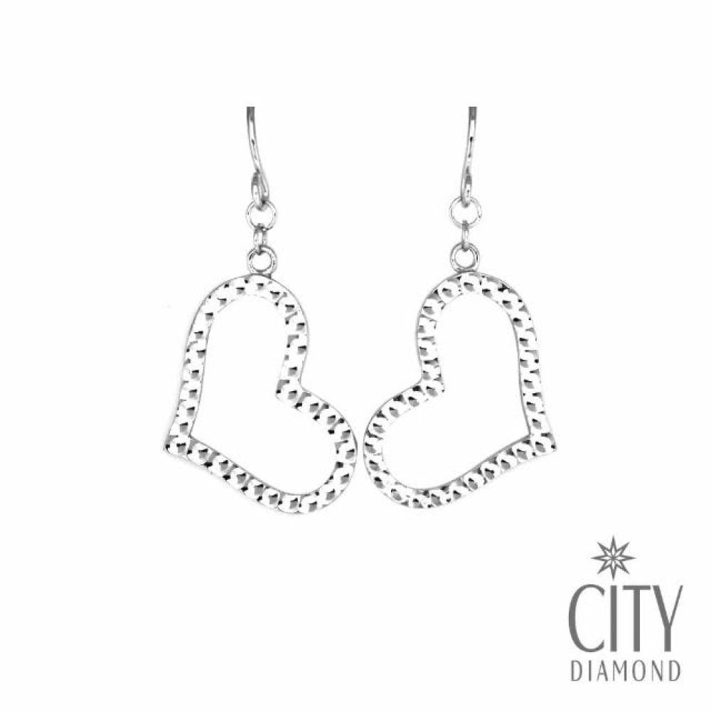 【City Diamond 引雅】刻花 愛心 垂掛 K金耳環(浮光流影系列)