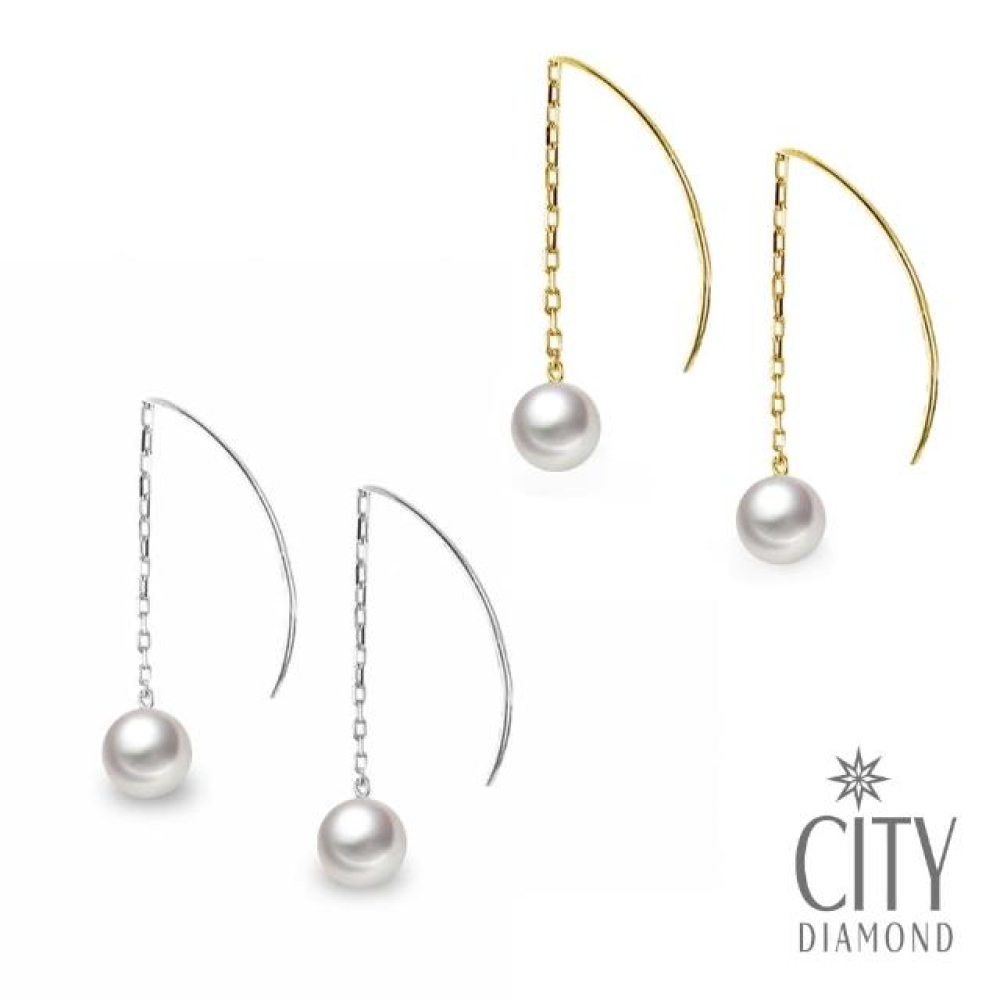 【City Diamond 引雅】18K AKOYA日本珍珠 人魚公主的眼淚 兩用垂掛耳環 雙色任選(東京Yuki系列)