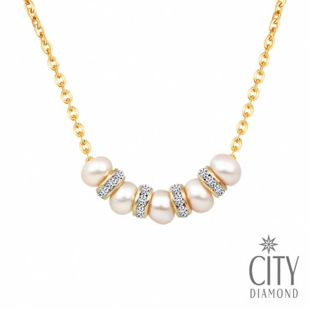 【City Diamond 引雅】網路獨家 天然粉橘珍珠水晶項鍊(職人工藝系列)