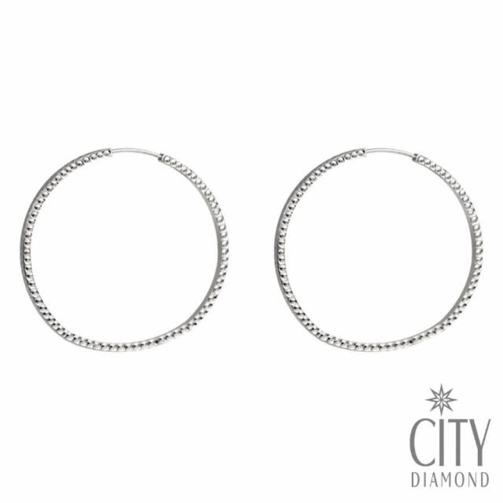 【City Diamond 引雅】白K金刻花大斗圈耳環