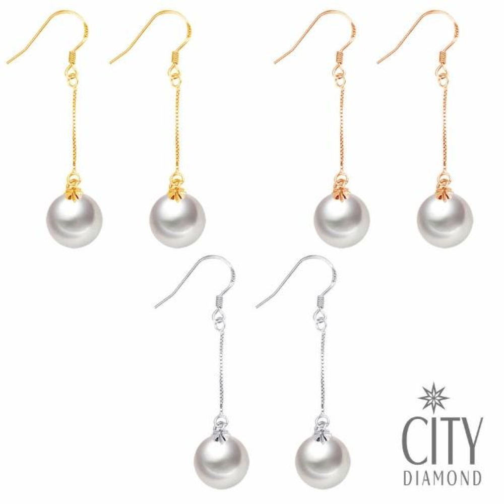 【City Diamond 引雅】AKOYA 日本珍珠 7-8MM 純銀 長鍊耳環(手作設計系列)