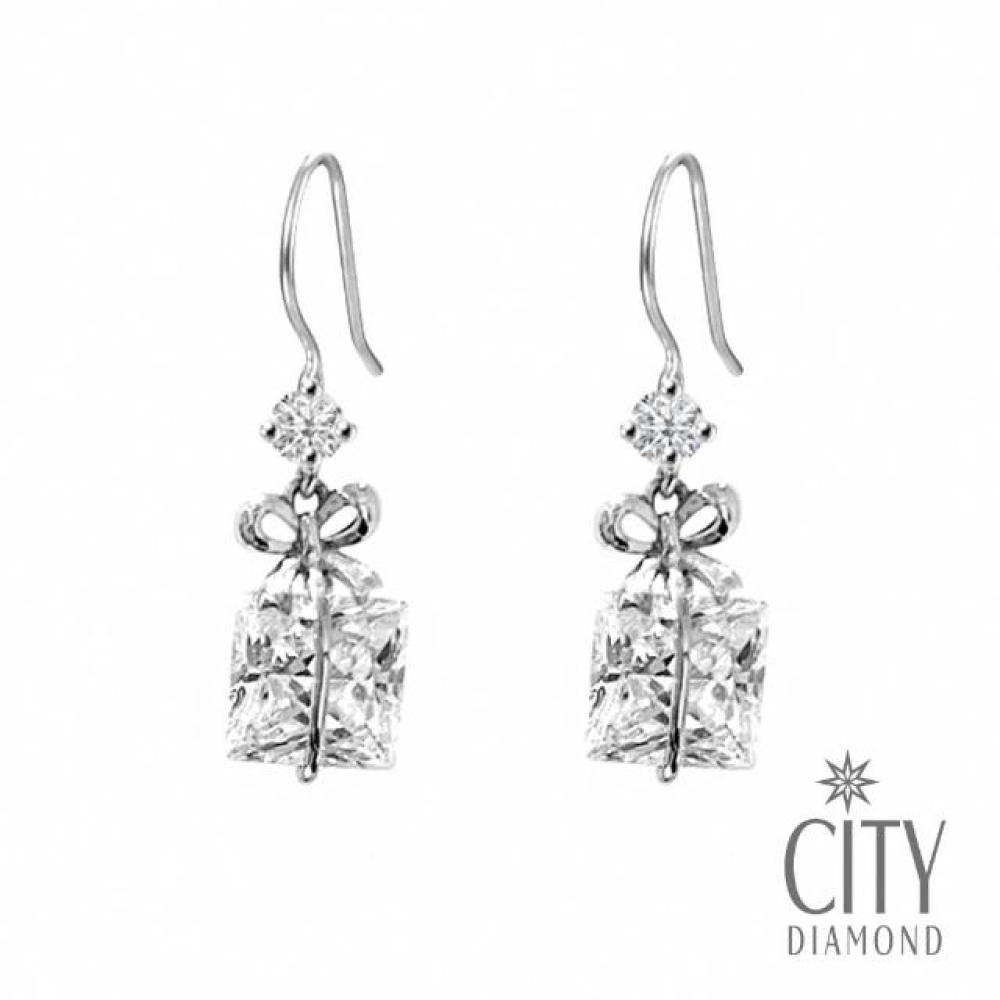 【City Diamond 引雅】緞帶上的禮物 蝴蝶結禮物 K金耳環(浮光留影系列)