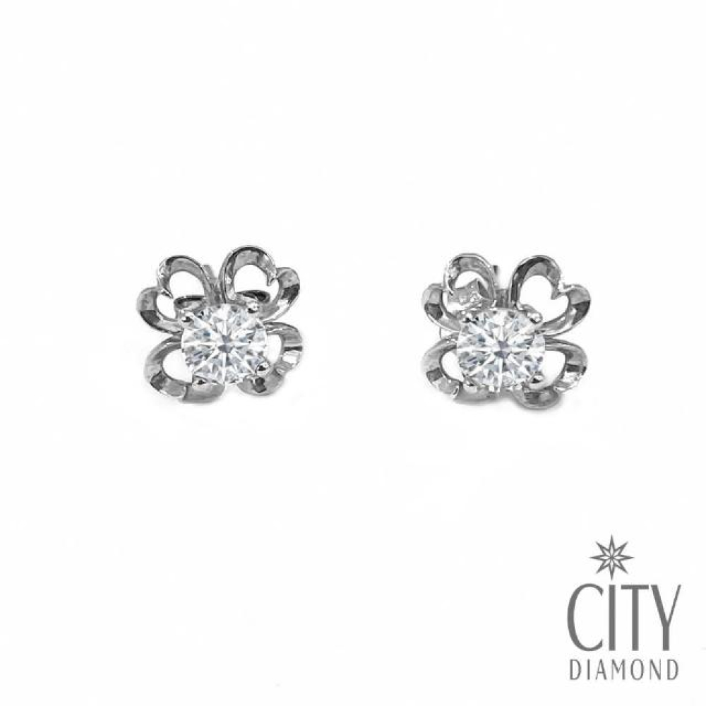 【City Diamond 引雅】晶鑽幸運草 四瓣草 K金耳環(浮光流影系列)