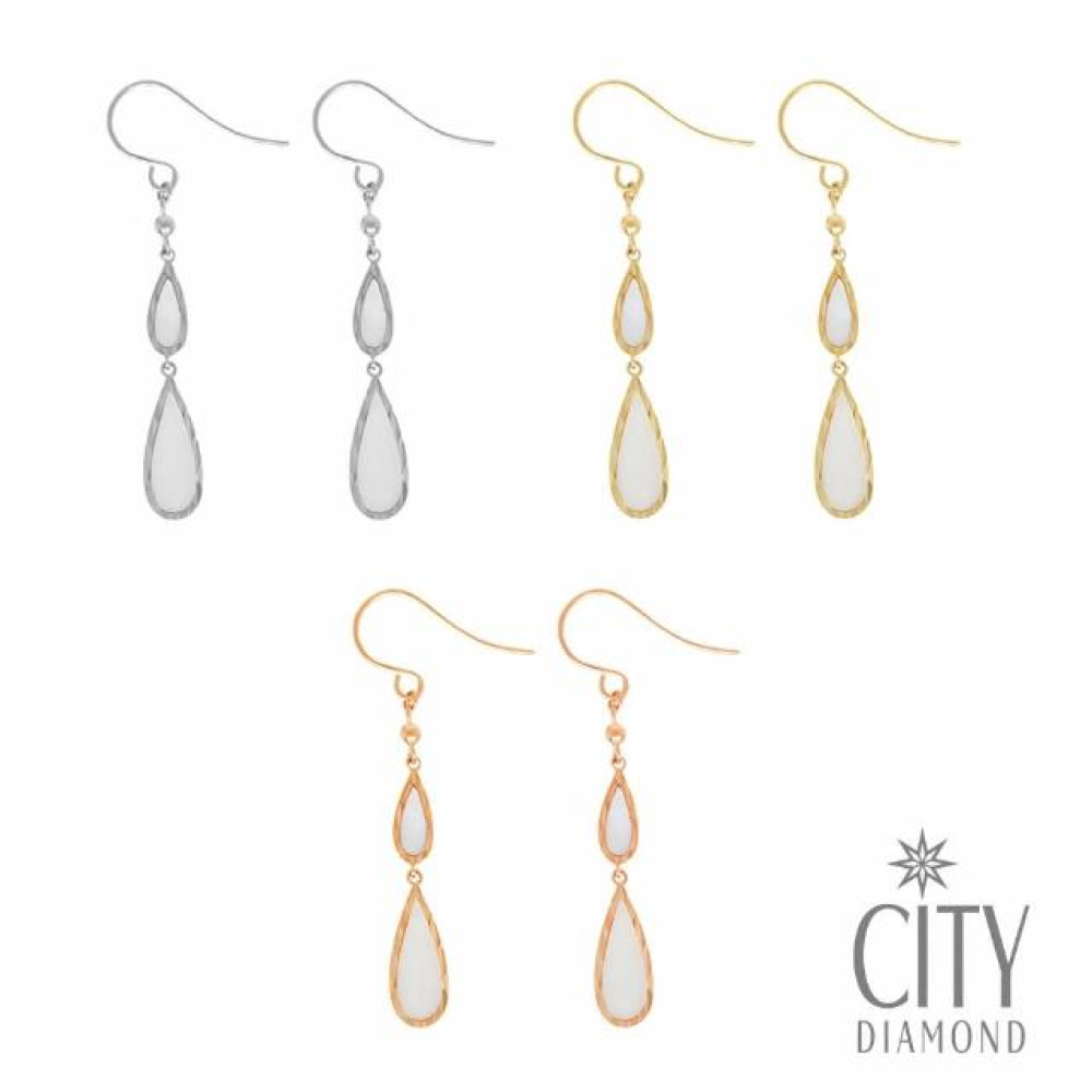 【City Diamond 引雅】18K日本天然白蝶貝K金垂吊耳環-雙色任選(東京Yuki系列)